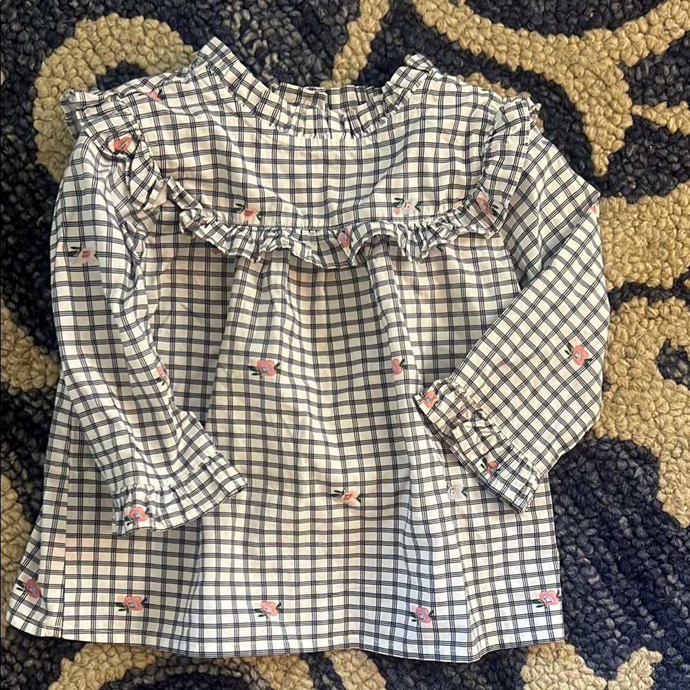Janie and Jack Blue and White Ruffled Blouse